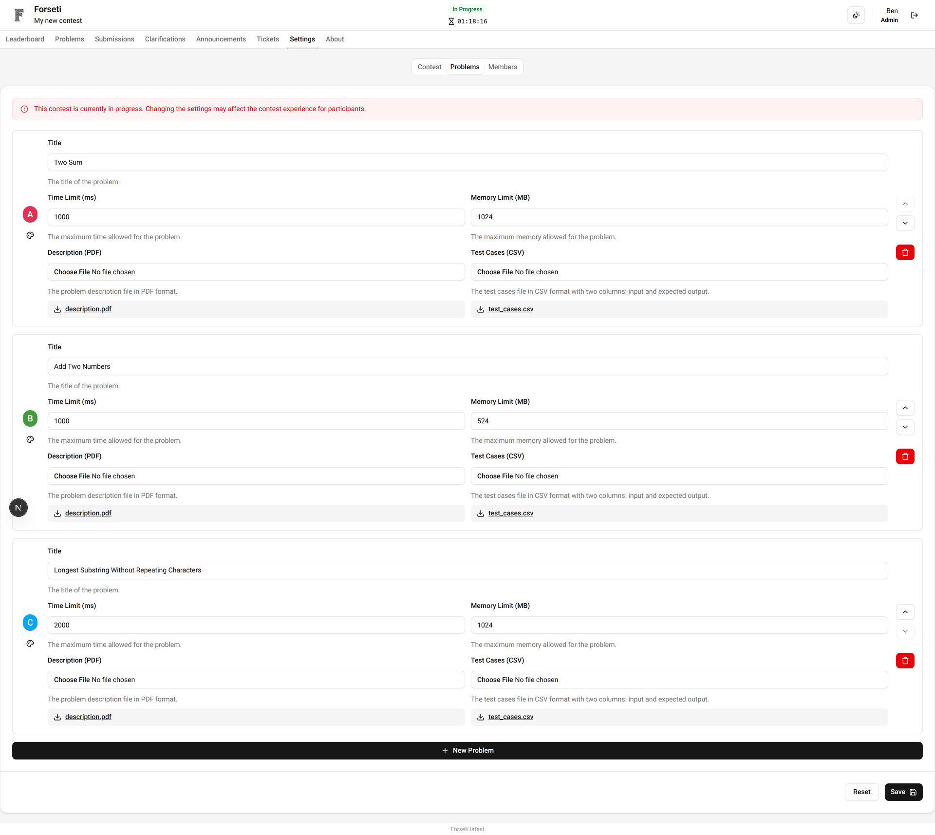 Settings page problems